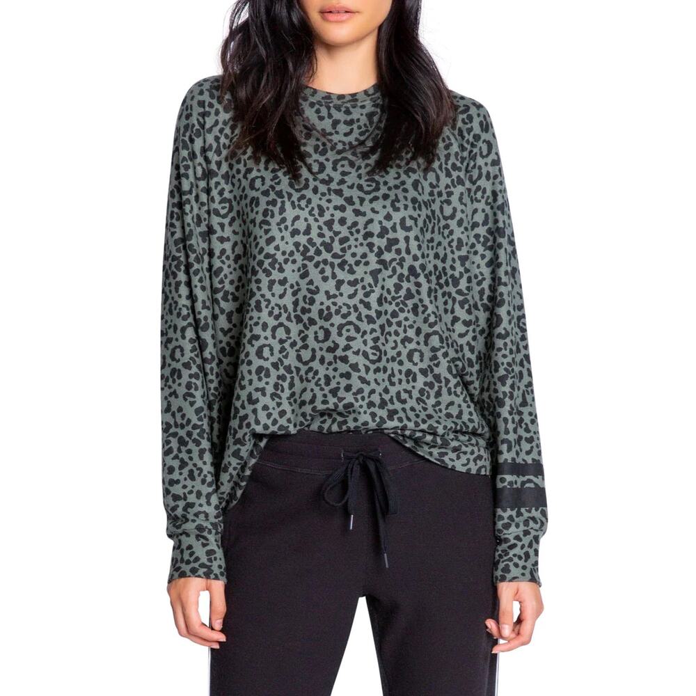 P.J. Salvage Women's Running Wild Pajama Top Olive Leopard Print Cozy NWT XS